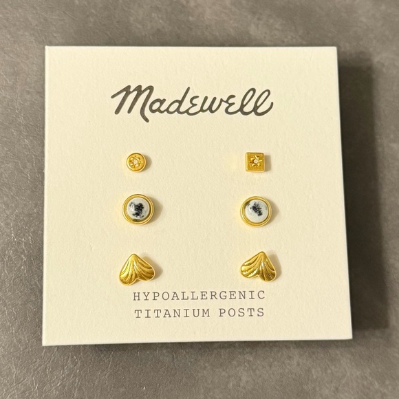 MADEWELL Sterling Silver Stud Gold Earrings Set NWT - Picture 4 of 4